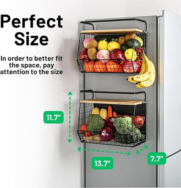 Magnetic Shelf for Fridge with Wood Lid, Fruit Potato and Onion Storage Bins - Image 2