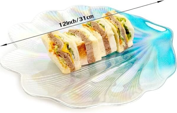 12" Crystal Glass Colorful Candy Snack Fruit Dish Shell Shape Plate - Image 2