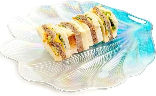 12" Crystal Glass Colorful Candy Snack Fruit Dish Shell Shape Plate