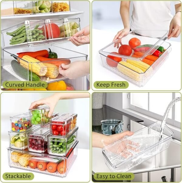 10 Pack Refrigerator Pantry Organizer Bins, Stackable Fridge Organizer Bins with Lids - Image 3