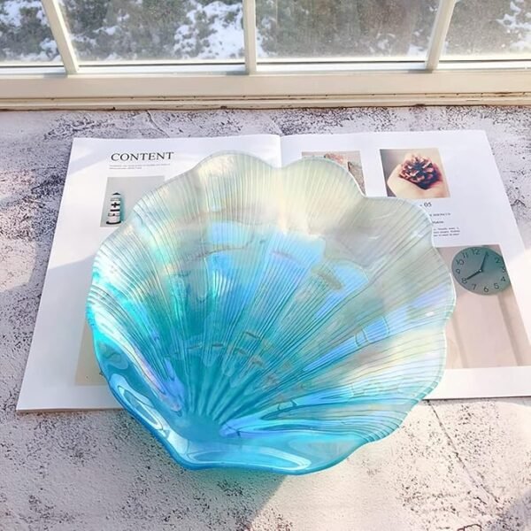 12" Crystal Glass Colorful Candy Snack Fruit Dish Shell Shape Plate - Image 3