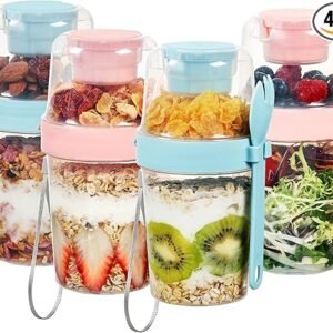 4 Pack 27oz Yogurt Parfait Cups with Lids and Spoons