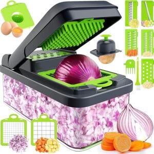12-in-1 Vegetable Chopper, 7 Blade Veggie Chopper, Practical Food Chopper with Container