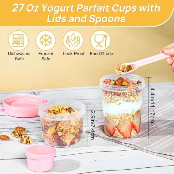 4 Pack 27oz Yogurt Parfait Cups with Lids and Spoons - Image 4