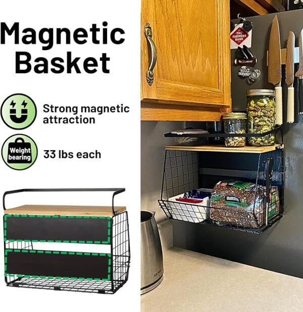 Magnetic Shelf for Fridge with Wood Lid, Fruit Potato and Onion Storage Bins - Image 4
