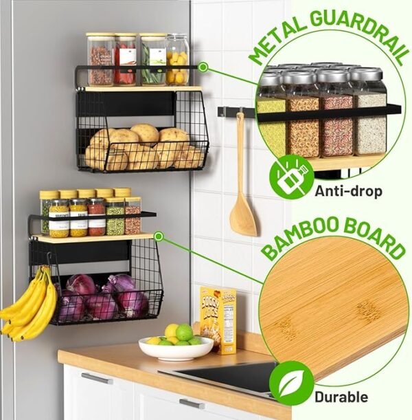 Magnetic Shelf for Fridge with Wood Lid, Fruit Potato and Onion Storage Bins - Image 5