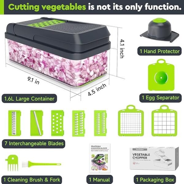 12-in-1 Vegetable Chopper, 7 Blade Veggie Chopper, Practical Food Chopper with Container - Image 4