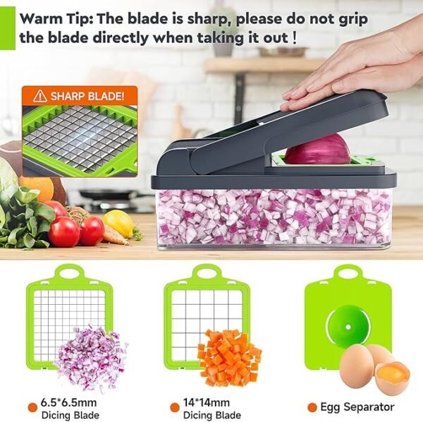 12-in-1 Vegetable Chopper, 7 Blade Veggie Chopper, Practical Food Chopper with Container - Image 3