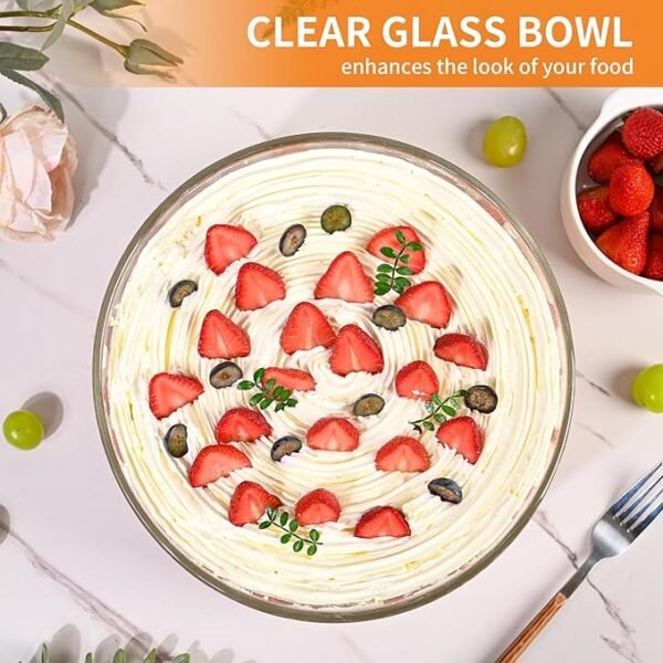 195oz Large Trifle Bowl Glass, 9.8" Large Salad Bowl with Lid - Image 3