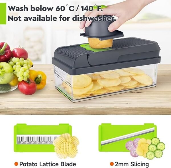 12-in-1 Vegetable Chopper, 7 Blade Veggie Chopper, Practical Food Chopper with Container - Image 2